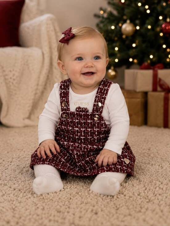 Guess Other - NWT Guess Baby Girls 3-6M Burgundy Tweed Overall Dress Bodysuit 2PC Set